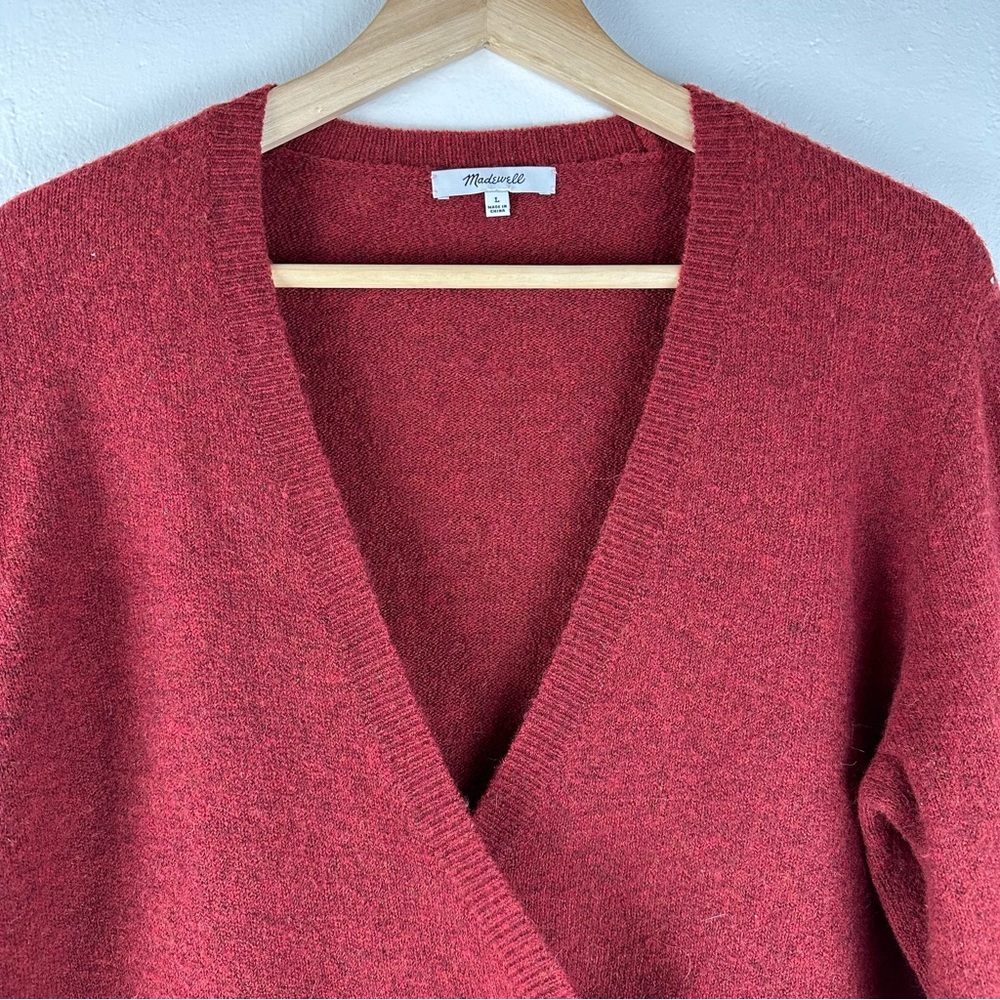 Madewell Womens Sz Large Sweater Alpaca Wool Blend Open Faux Wrap Front - Picture 3 of 10